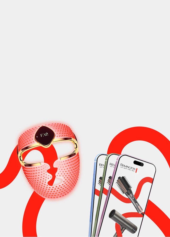 Maska LED Foreo FAQ i telefony iPhone 17 z produktami Remington